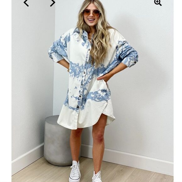 𝅺womens Oversized Denim Jacket Dress Beautiful Bleaching and Super Cute Wear - Picture 8 of 11